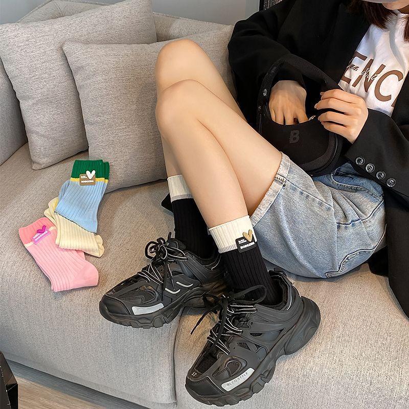 Pabe Women's Dopamine Love Heart Combed Cotton Mid-Calf Socks