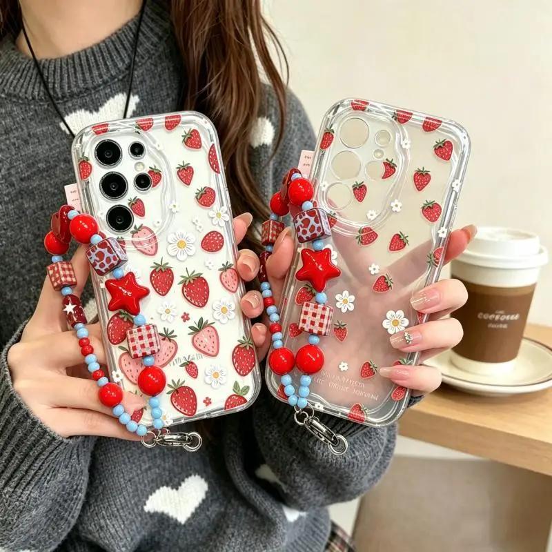 Cute Strawberry Flower Chain Case For Honor 400 Pro 600 Lite 200 MAGIC 7 90X6D X8D X5C X9D X7D X8C X9B X8A X8B X7B X6C A6B X5B