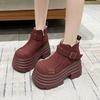 10CM Nya Vinter Kvinnor Varma Snöstövlar Utomhus Plysch Ankelstövlar Halkfria Grova Lädersneakers Slip-On Korta Pälsstövlar Kvinna
