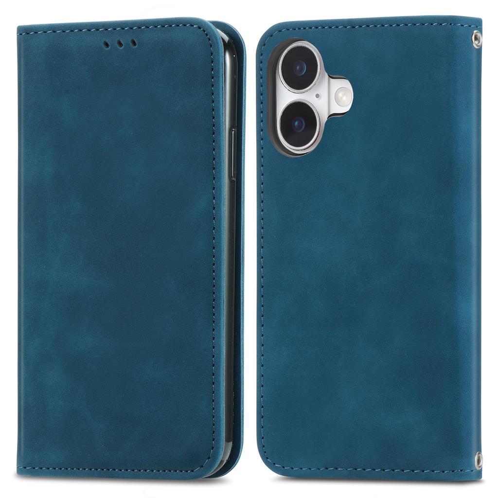 For iPhone 16 Leather Case with Card Holder Magnetic Absorption Phone Cover - Brown