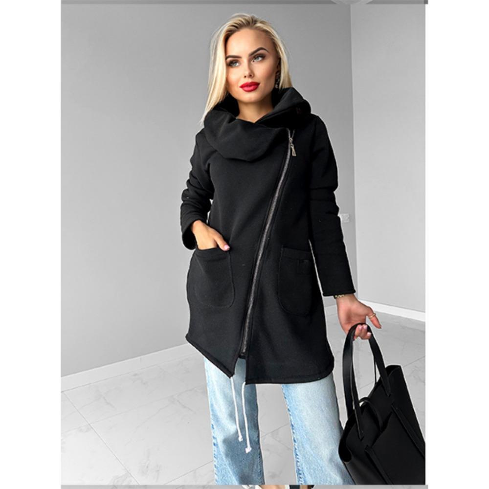 Lapel Sport Fleece Hoodie Casual Long-sleeved Zipper Jacket Women's Plate-size Solid Color Jacket
