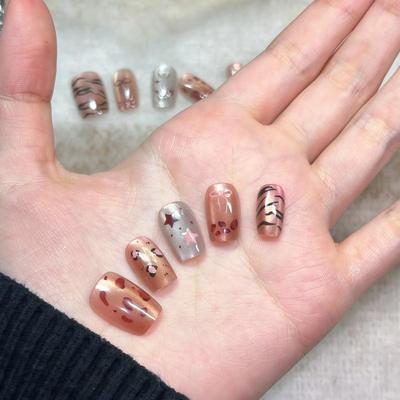 Autumn/Winter Leopard Print Cat Eye Nail Stickers - Spicy Girl Kitty Bow