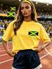 T-shirt Unisexe Imprimé Drapeau Jamaïcain T-shirts Sportifs Décontractés Coton Vêtements de Sport d'Été Coupe Ample Col Rond Manches Courtes Femme