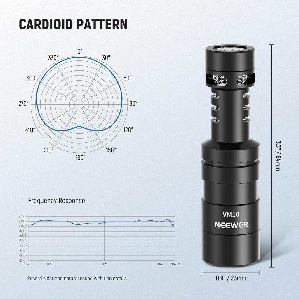 NEEWER Video Microphone, External Microphone, Plug & Play, 20-20KHz, Noise Reduction, High Sensitivity Cardioid, 3.5mm TRS/USB C OTG Cable, Shock Moun