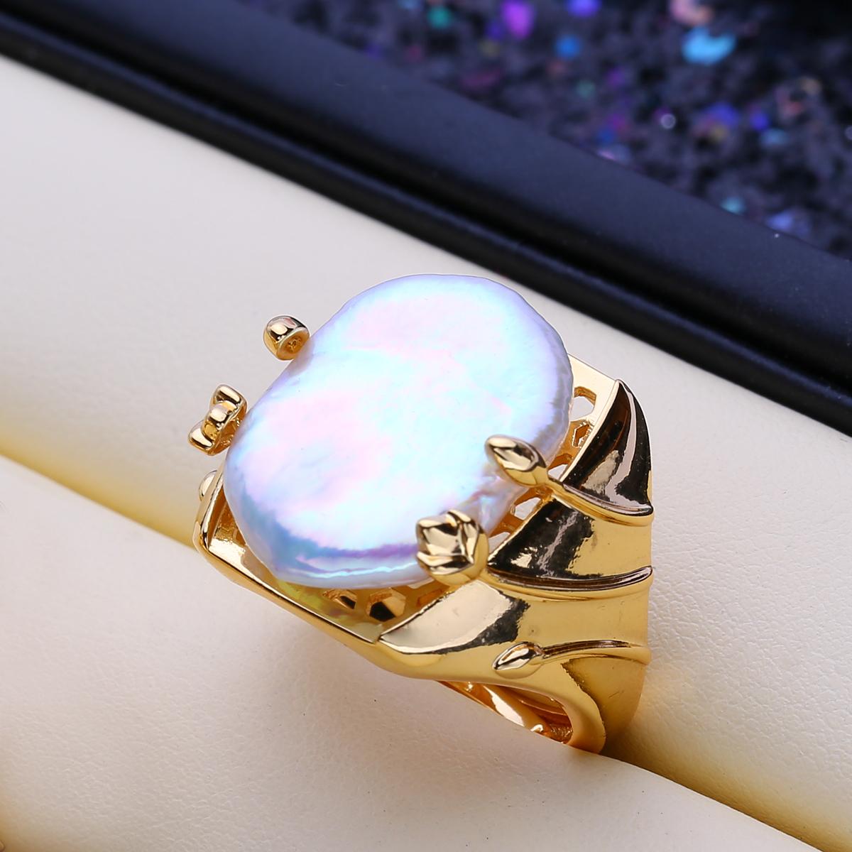 

LSOOYH натуральный пресноводный большой барочный жемчуг кольца для женщин классическое серебряное обручальное кольцо подарки на день рождения adjustable золотой