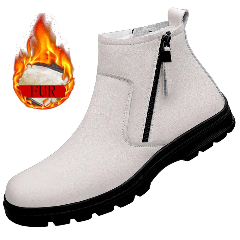 Winter Chelsea Boots Fur Warm Male Casual Fashion Trends Designer Men's Formal Boot Handmade Zipper Business Footwear Anti-slip