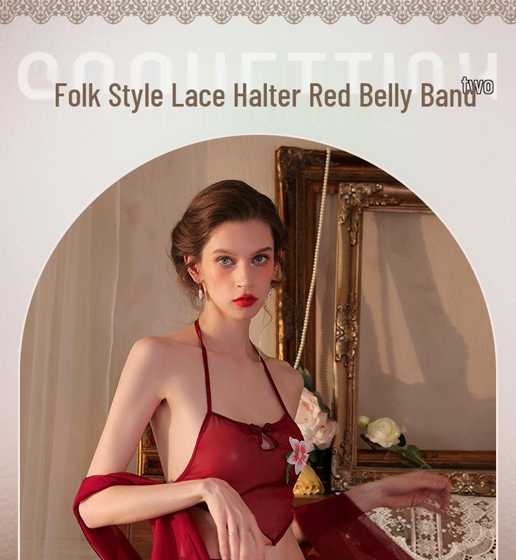 Seductive Hanfu-Inspired Sheer Lingerie Set: Erotic Three-Piece with Belly Band for Small Busts