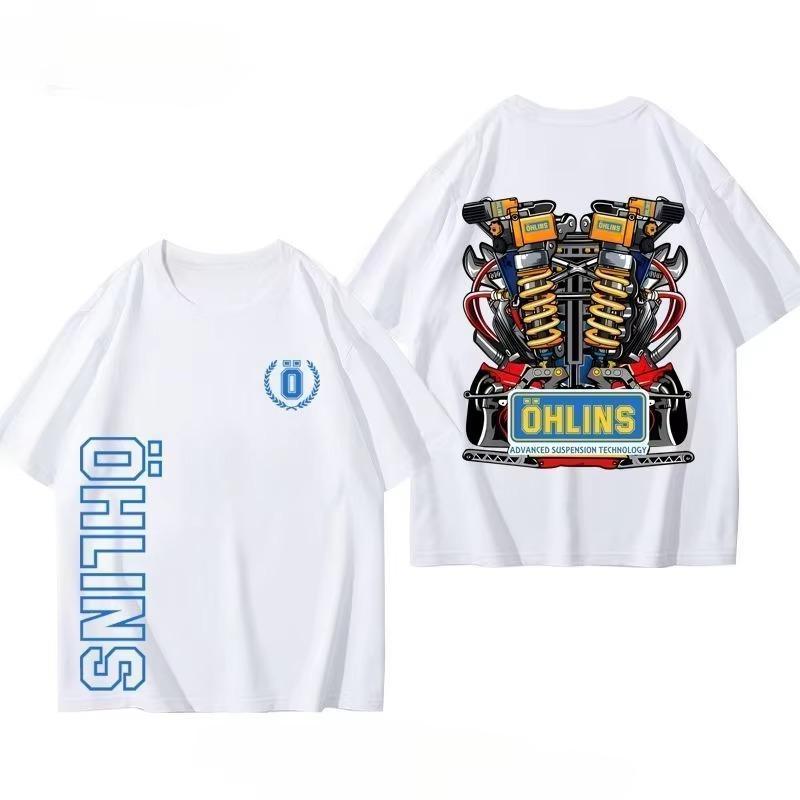 OHLINS Motorcycle Shock Absorber Modified Car Tshirt Summer Unisexs Casual Fashion Brand Racing Around Short Sleeved Clothes