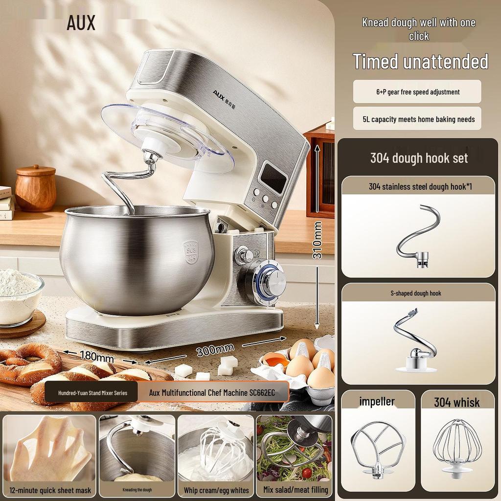 Oakes Multifunctional Chef Machine: Automatic Dough Mixer, Whipping, Kneading, Slicing, Juicing, and Extruding.