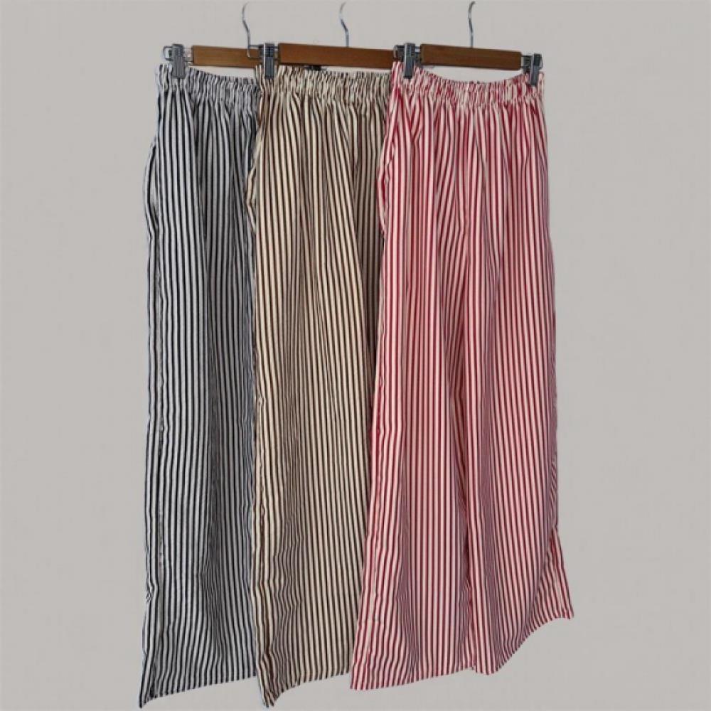 New Arrivals Open Run Women Loose Fit Stripe Banding Wide Pants