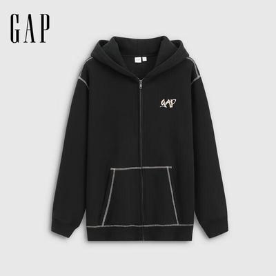 Gap Unisex Embroidered Logo Brushed Zipper Hoodie
