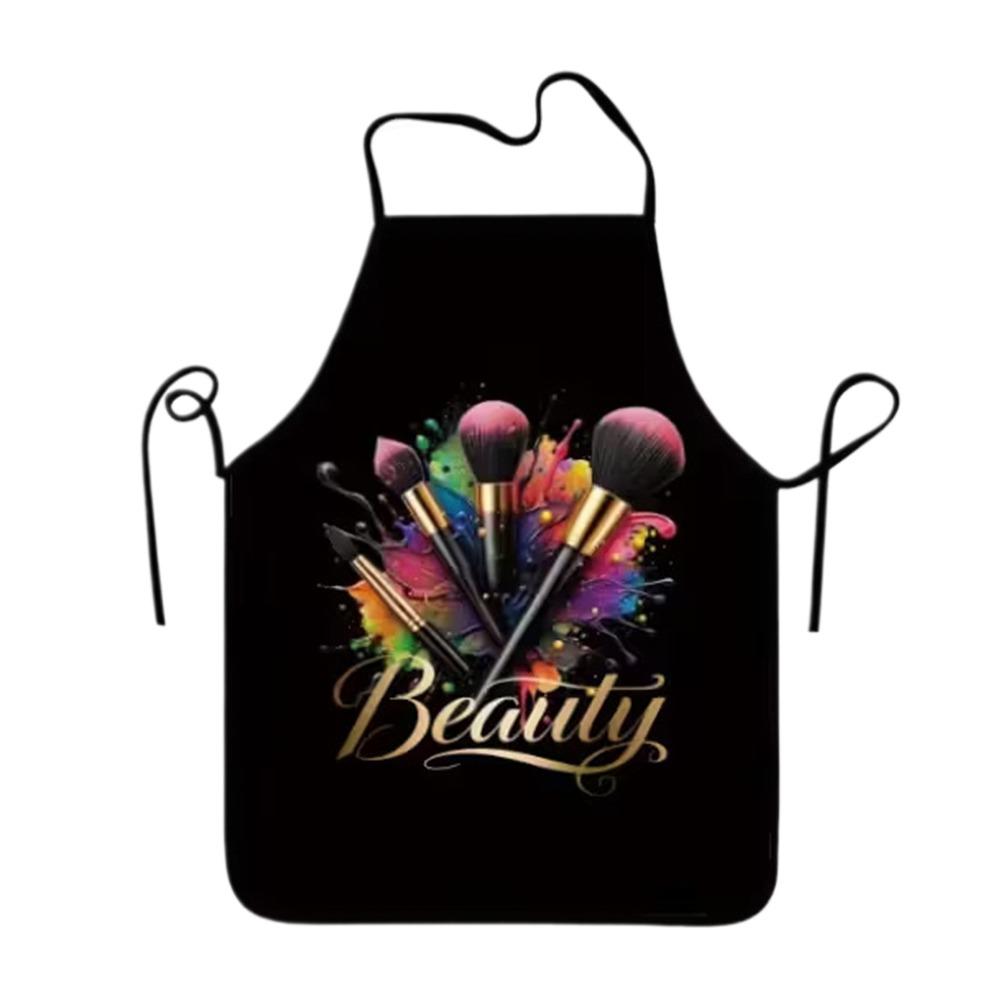 Makeup Brush Pattern Apron Polyester Fabric Stain Resistant Water Oil Proof For Professional Beautician Home Kitchen Accessory
