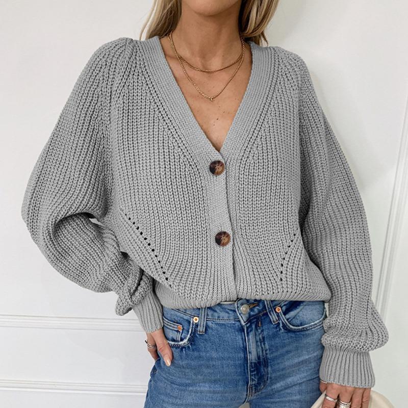 Fashionable new casual solid color button knit cardigan, comfortable autumn and winter classic simple ladies sweater jacket
