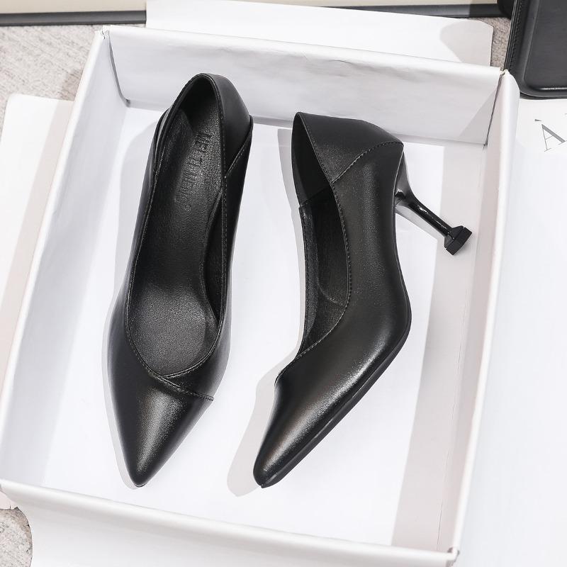 

Not tired feet high heels thin heels new commuter work professional black single shoes soft leather women s shoes spring 40