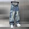 Early Autumn New American Retro Old Casual Fashion Men's Jeans Loose and Thin Checkerboard Design Straight Pants