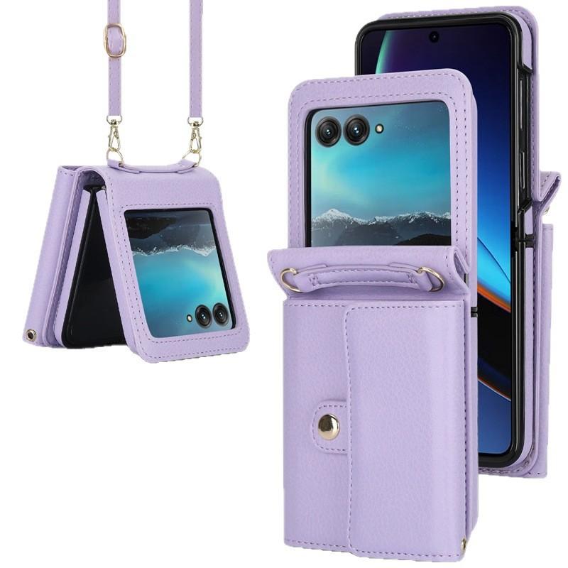 Geeignet für moto Razr 70 Handy-Lederhülle, faltbarer einfarbiger Rucksack, Samsung Z Flip8 Klapphülle mit Kartensteckplatz Hülle 6
