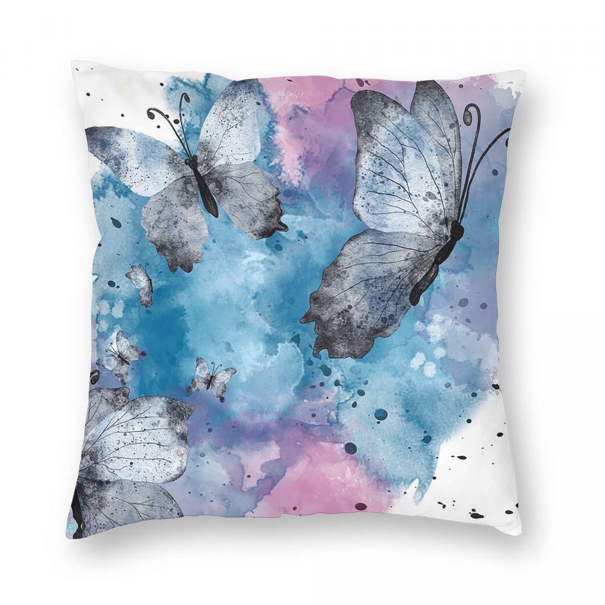 

Blue Dancing Butterfly Square Pillowcase Pillow Cover Cushion Throw Pillow for Home Sofa Living Room 12x12Inch