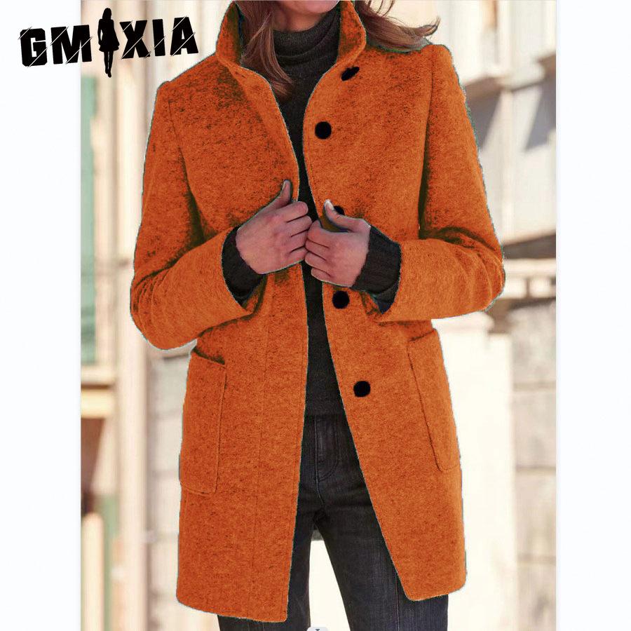 GMXIA Dame Vintage Casual rutenettprint Høst Vinter Langermet POLO Hals Jakker & Kåper