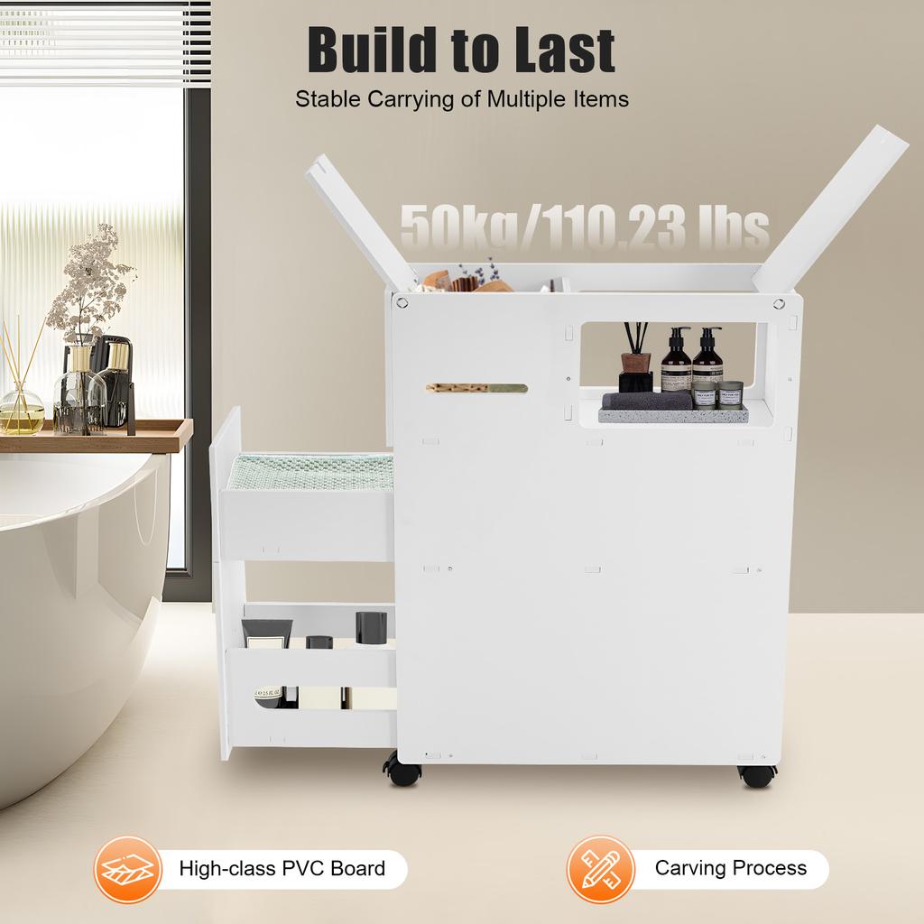 Space-Saving Over-Toilet Cabinet with Wheels & Brakes, Tall Bathroom Storage Organizer with Drawers for Small Bathroom