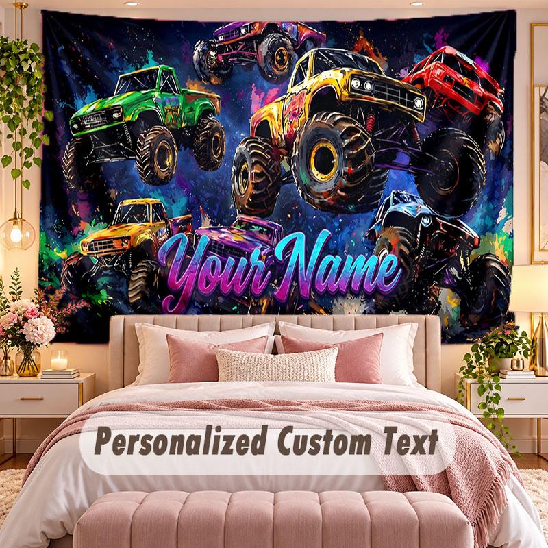 Camión (1) Tapiz de Pared Temático Personalizado Con Texto de Nombre Tapiz Colgante Personalizado Para Decoración de Dormitorio Sala de Estar