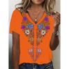Retro Ethnic Style 3D Digital Printed Women's Casual and Comfortable V-neck Short Sleeved T-shirt