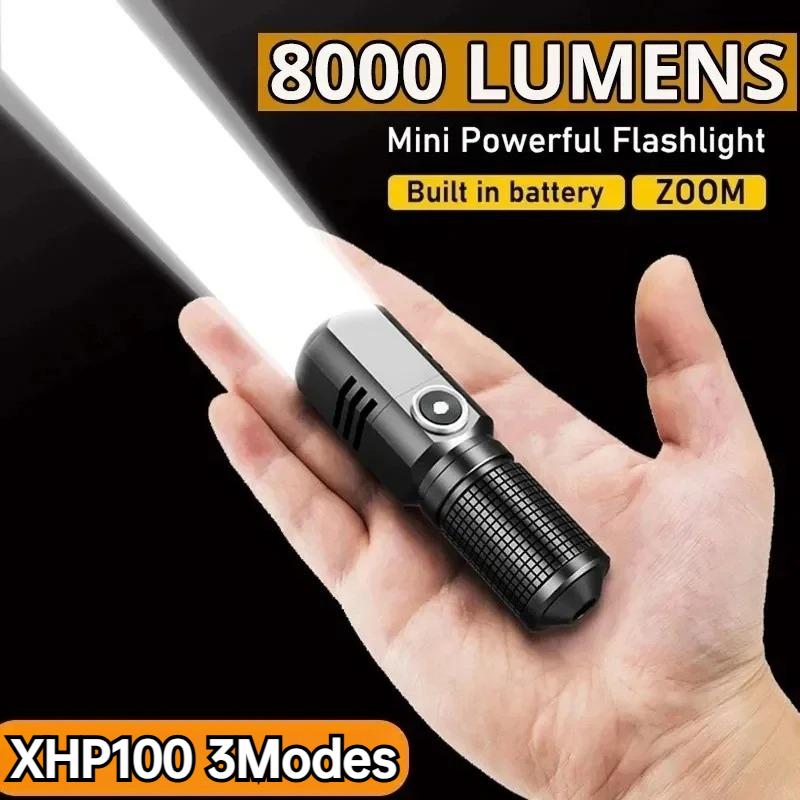 Super Bright Mini LED Flashlight USB Rechargeable Zoomable Torch 3 Modes Waterproof for Outdoor Camping Fishing