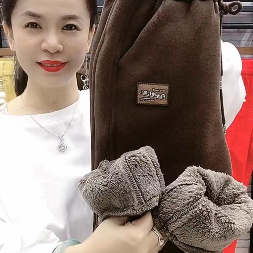 Pantaloni de sport cu puf din lână de miel de iarnă Pantaloni harem călduroși ocazional pentru jogger, căptușiți cu lână, pantaloni largi