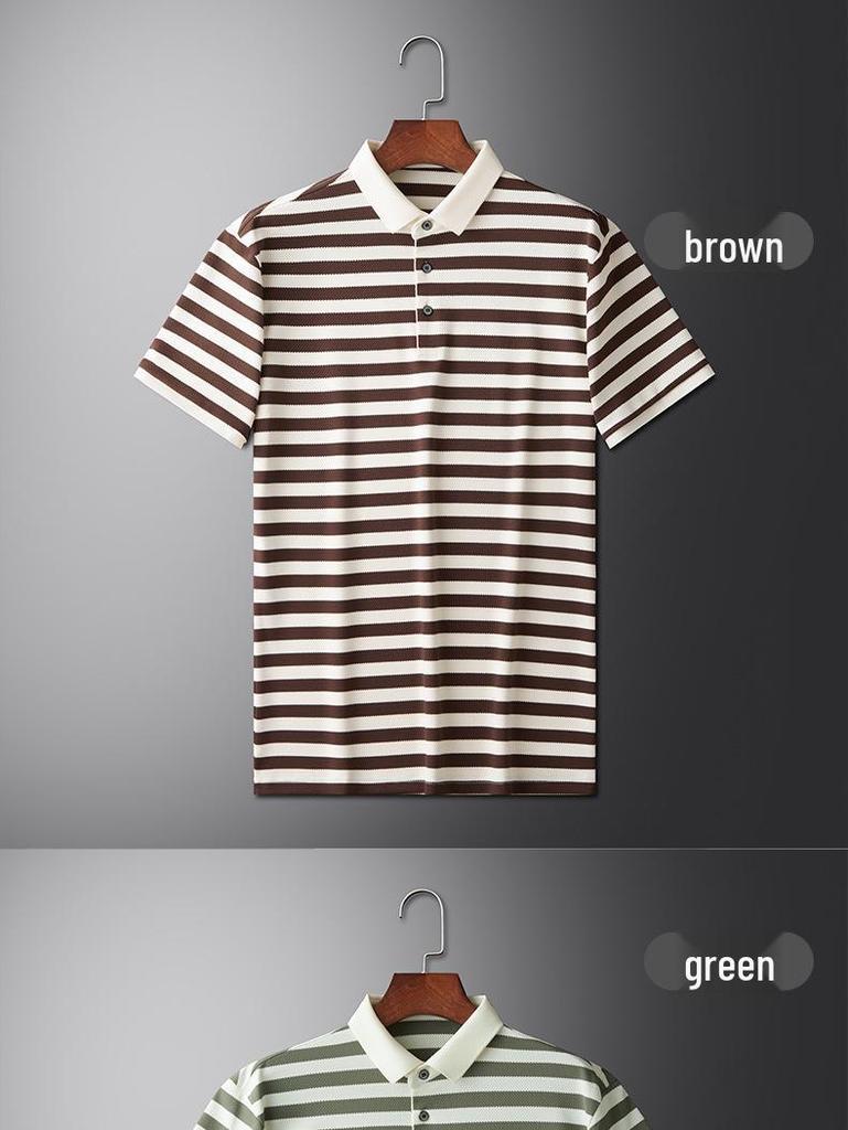 Men's Summer Striped Color Block Polo Shirt - Short Sleeve, Casual, Versatile Lapel T-shirt
