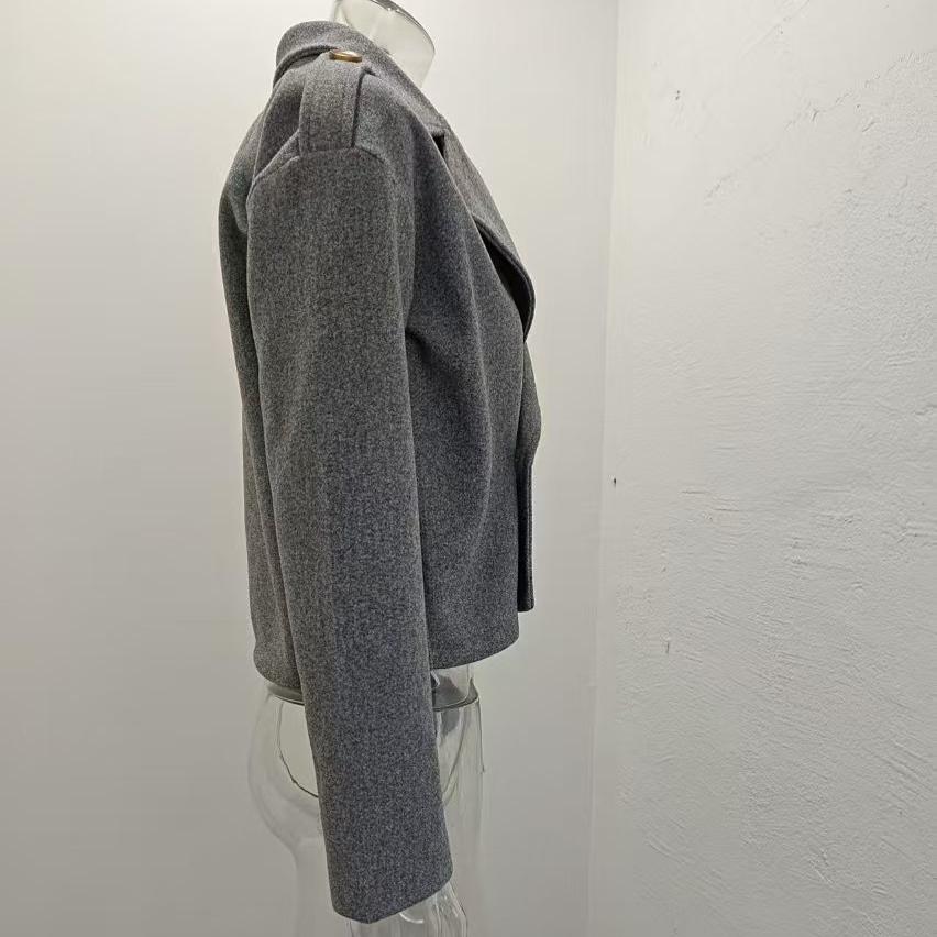 Winter Damen Übergröße Mode Britischer Anzugkragen Einfarbig Tweedjacke