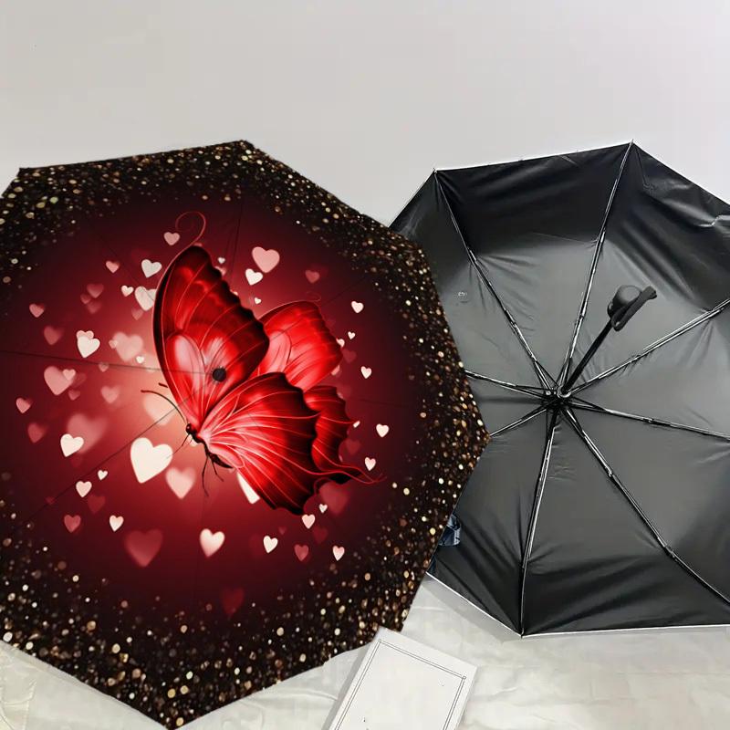 1PC Butterfly Love Umbrella-8-Rib Reinforced, Automatic Open, Lightweight & Durable, Cute Fashion Accessory for Outdoor, Beach, or Casual Use, Beach U