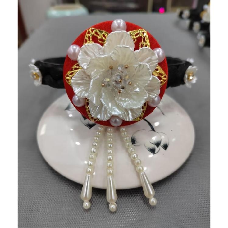 Flower Pearls Korean Hair Hoop Traditional Headband for Stage Shows and Ethnic Festivals Handmade Hair Accessories