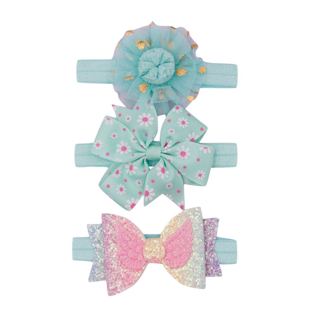 

3 шт. Детская повязка на голову с цветочным рисунком для девочек, детские аксессуары с эластичным бантом, набор для волос