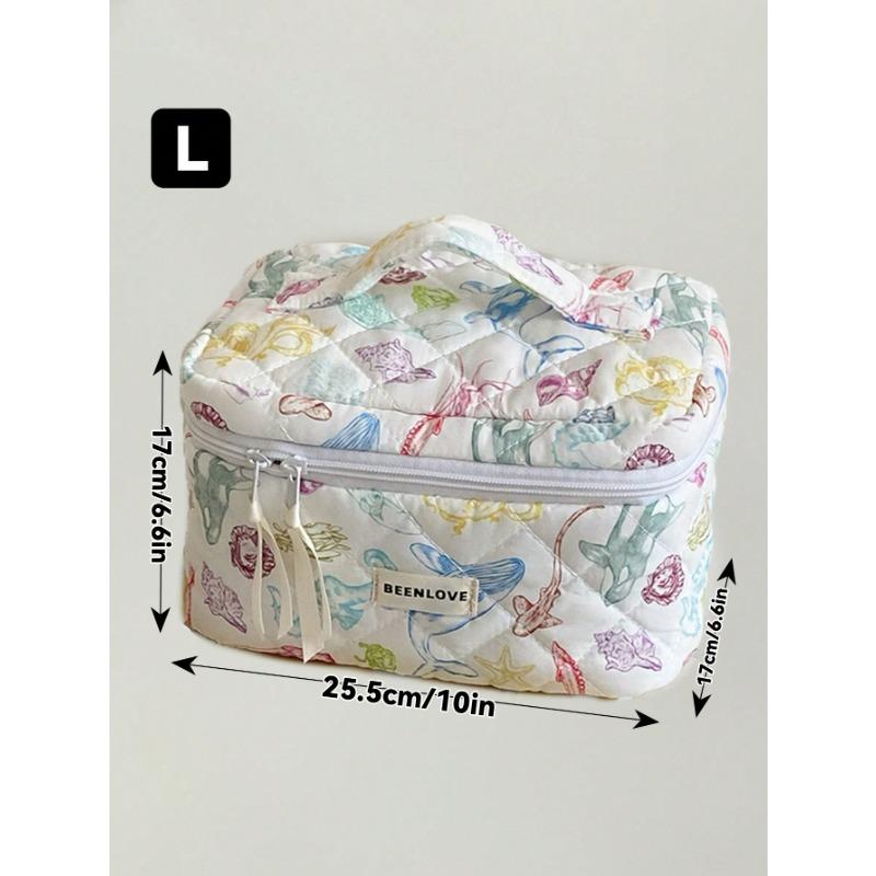 1Pc Colorful Marine Life Pattern Quilting Cosmetic Bag, Cosmetic Pouch, Makeup Bag Large Capacity Kawaii Toiletries Bag Travel Toiletry Organizer