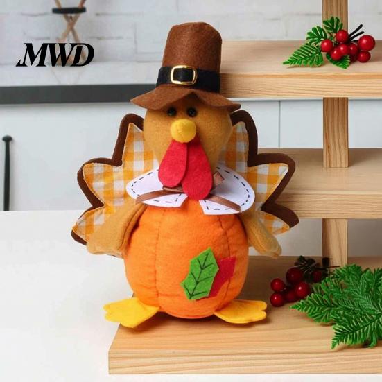 Seasonal Indoor Ornament Thanksgiving Plush Turkey Doll, Stuffed Animal Figurine, Autumn Holiday Tiered Tray Decor Harvest Tabletop Decoration