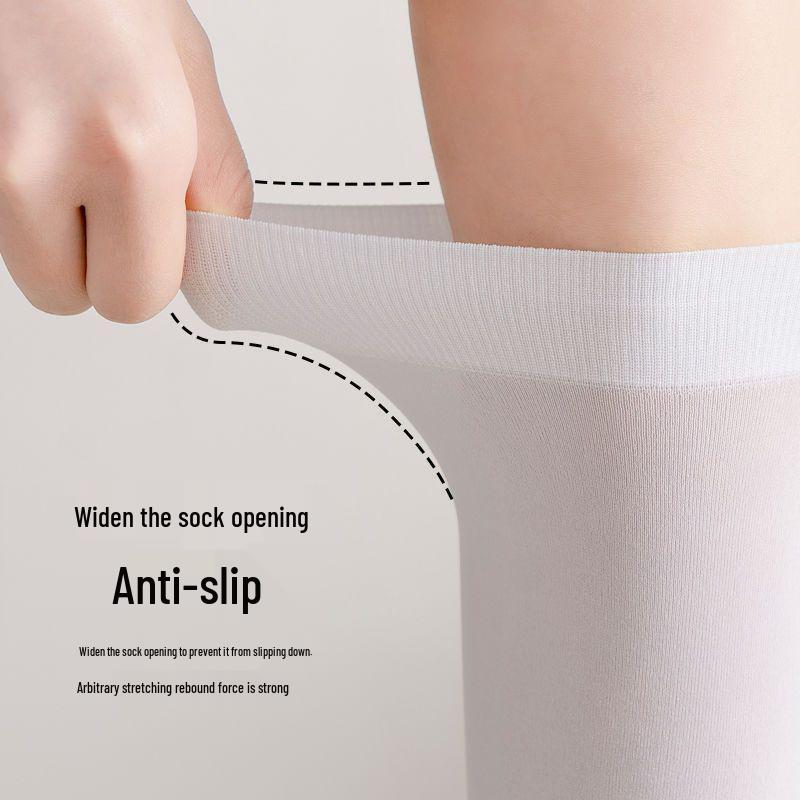 Women's White & Black Japanese Thigh High Silk Stockings - Spring/Summer Velvet Over-the-Knee Socks