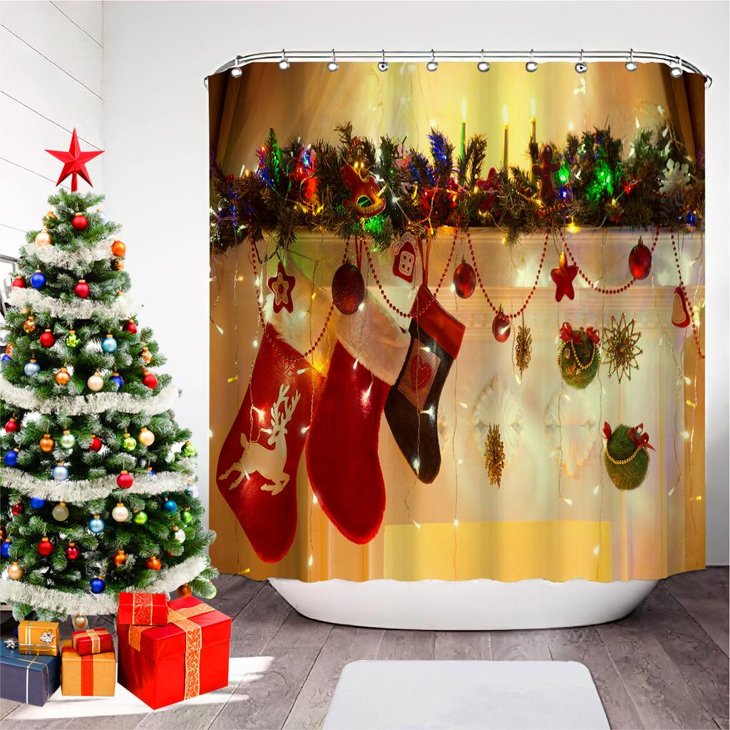 GAEChristmas Printed Bathroom Shower Curtain Snowman Santa Claus Waterproof Polyester Curtain Home Decoration Window Christmas