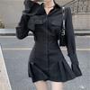 Autumn Women's Long-sleeved Shirt New A-line Shirt Black Skinny Design Sexy Dress