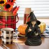 Halloween Ornament Dark Humor Witchcraft Vibe Creepy Witch Statue Black Robe Cat Themed Resin Home Decor