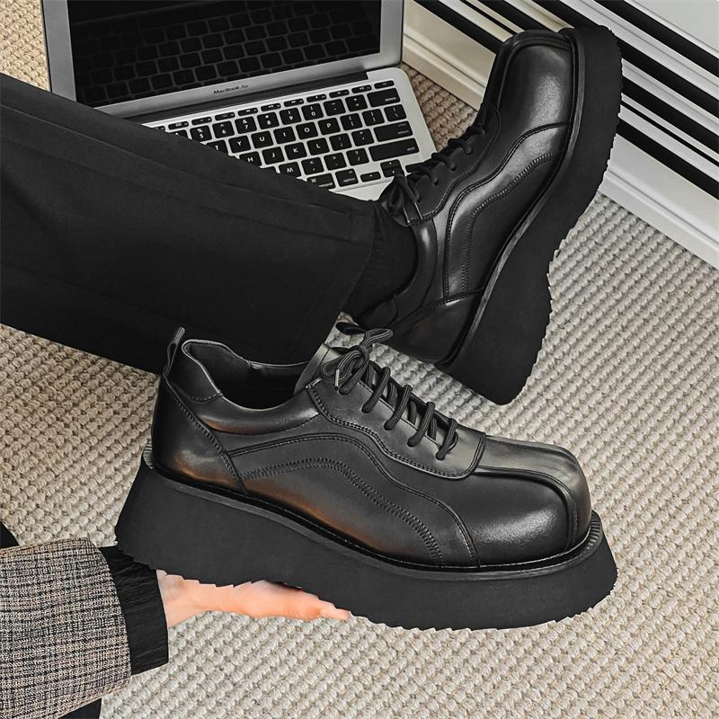Men Japan Karajuku Korean Style Fashion Streetwear Vintage Thick Platform Casual Increase Leather Shoes Male Dress Leather Shoes