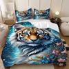 Retro Leśny Tygrys 3D Nadruk Poszewka na Kołdrę Poszewka na Poduszkę Niebiesko-Złoty Kwiatowy Komplet Pościeli Dla Dzieci Młodzieży Dorosłych Poszewka na Kołdrę z Dzikiej Przyrody