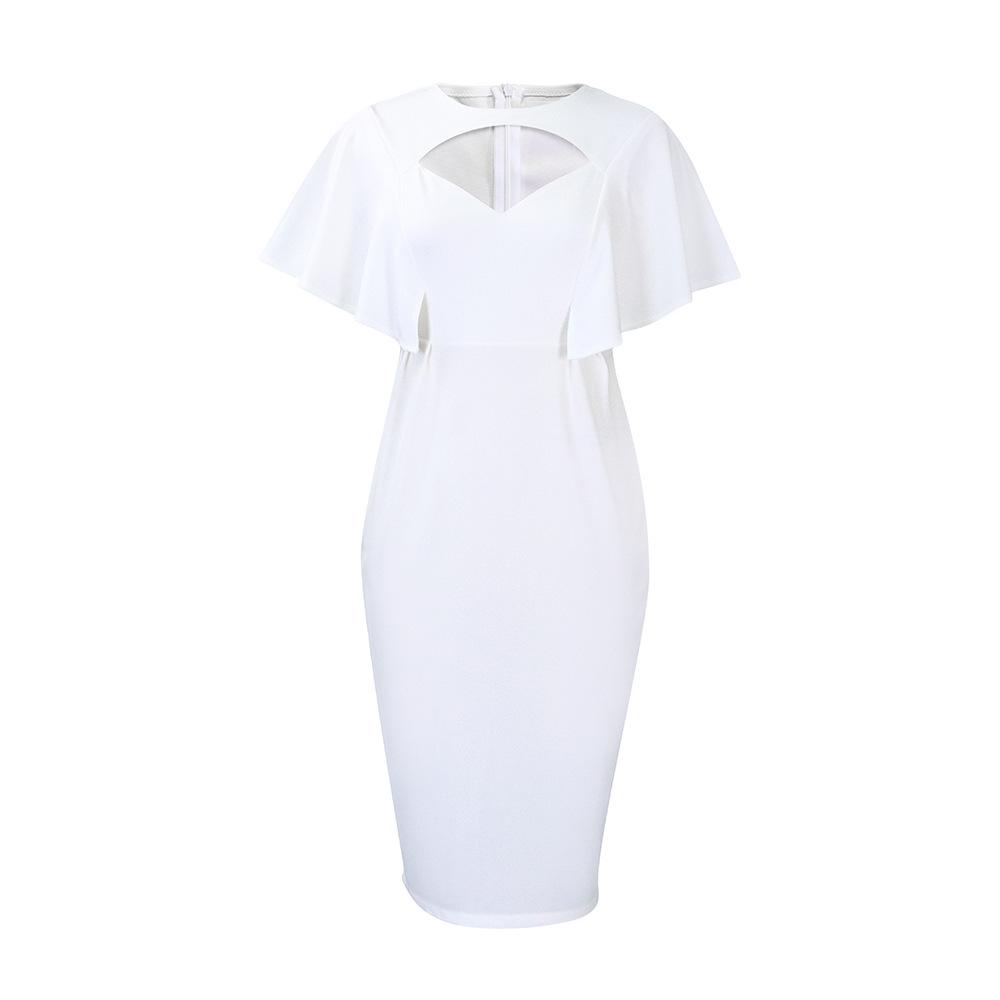 Women Solid High Waist Short Sleeve Pencil Bodycon Office Commute Dress