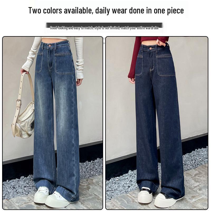 High-Waisted Blue Slim-Fit Straight-Leg Drapey Jeans - Autumn 2025 Collection