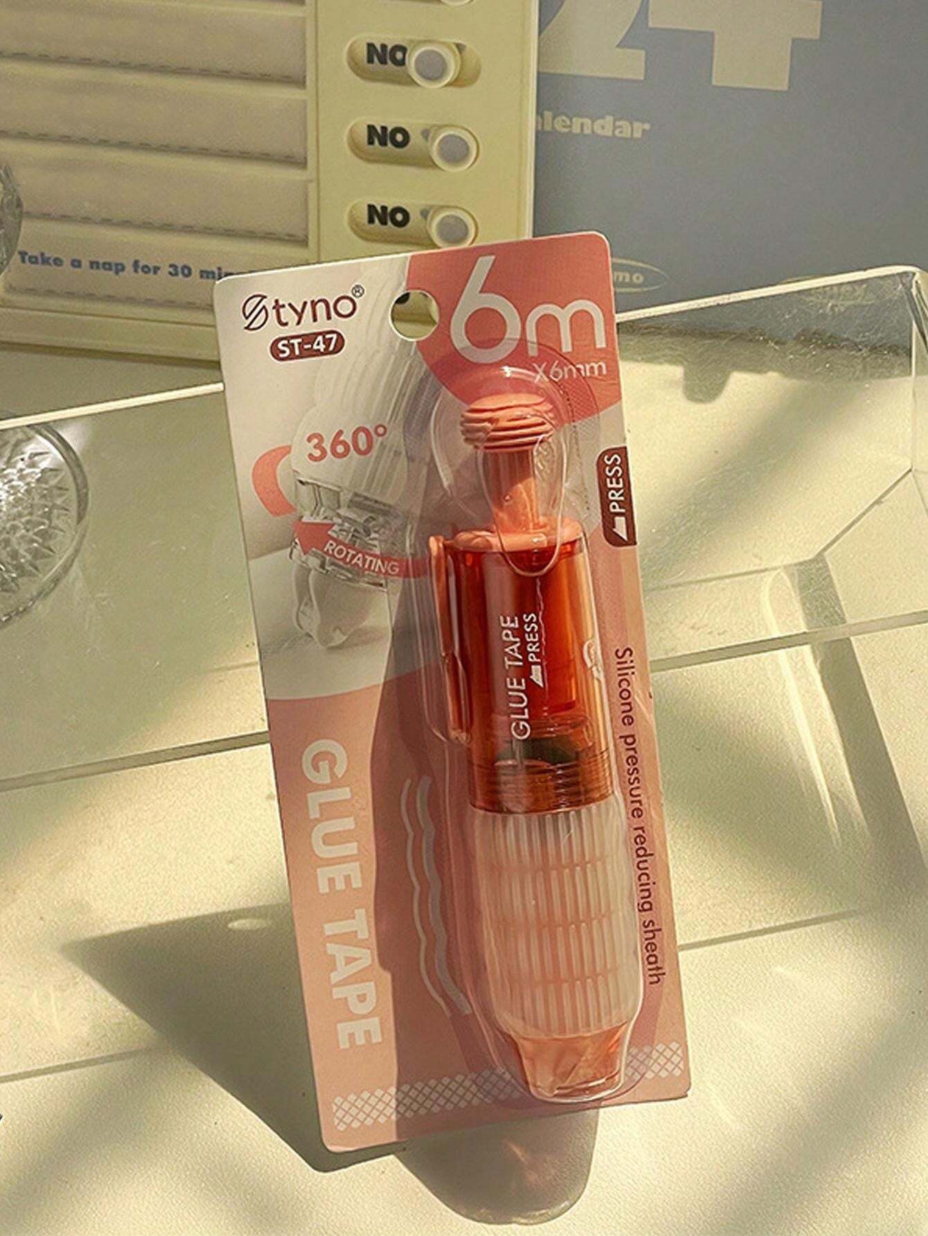 

1pc 360° High Viscosity Rotating Press Gel Pen, Refillable, Large Capacity Dual-Sided Adhesive, Ins Style, For Students Back To School Pink разноцветный