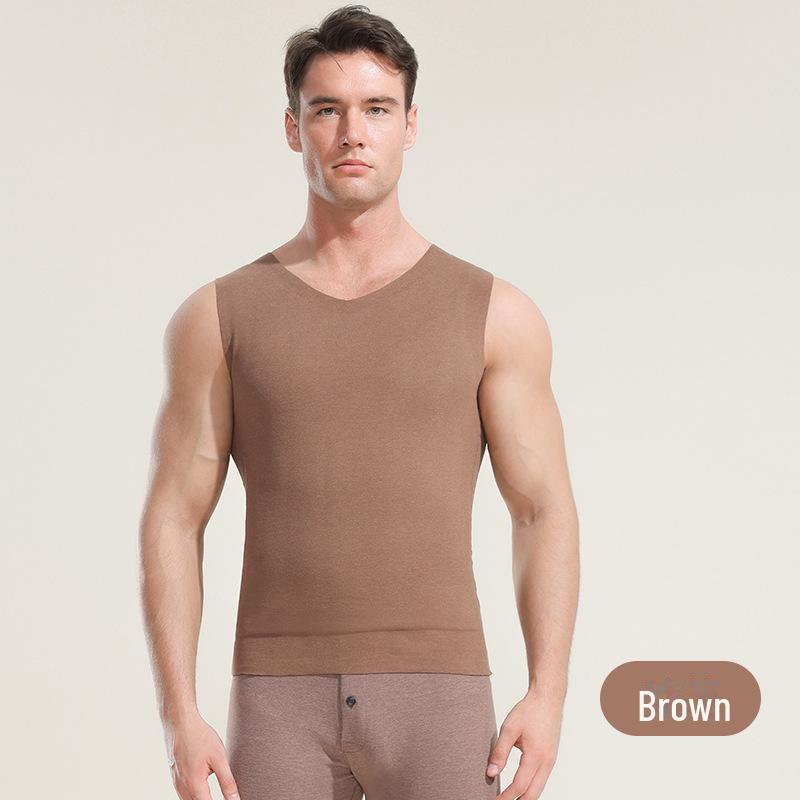 

Мужской жилет с нашивками из цельной шерсти: Бесшовное, теплое, защищающее спину нижнее белье для осени/зимы — доступно в женских размерах больших размеров male, 4XL коричневый