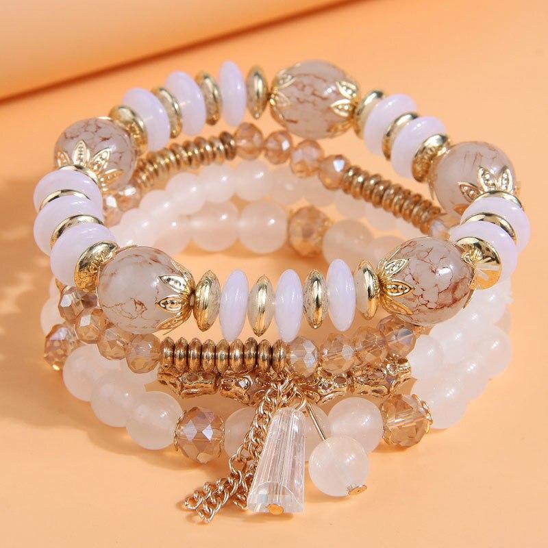 2023 New Bohemia Beaded Bracelets Set For Women Fashion Tassel Elastic Chain Bangles Ladies Trendy Party Jewelry Premium Gifts