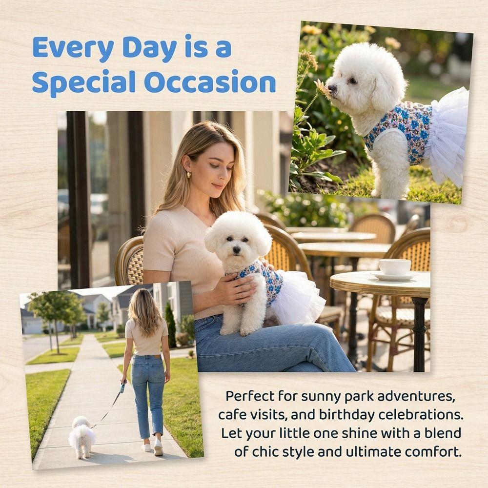 Breathable Dog Princess Dress White Lace Cat Cake Skirt Puffy Dog Floral Skirt  Photo Shoot