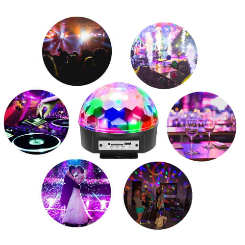 SOLMORE Stage Lighting, 9-Color LED, Rotating Crystal Ball, Voice Control, MP3 Playback, Remote Control, AC 110V-240V, for Stage/Disco/Party/KTV/Karao