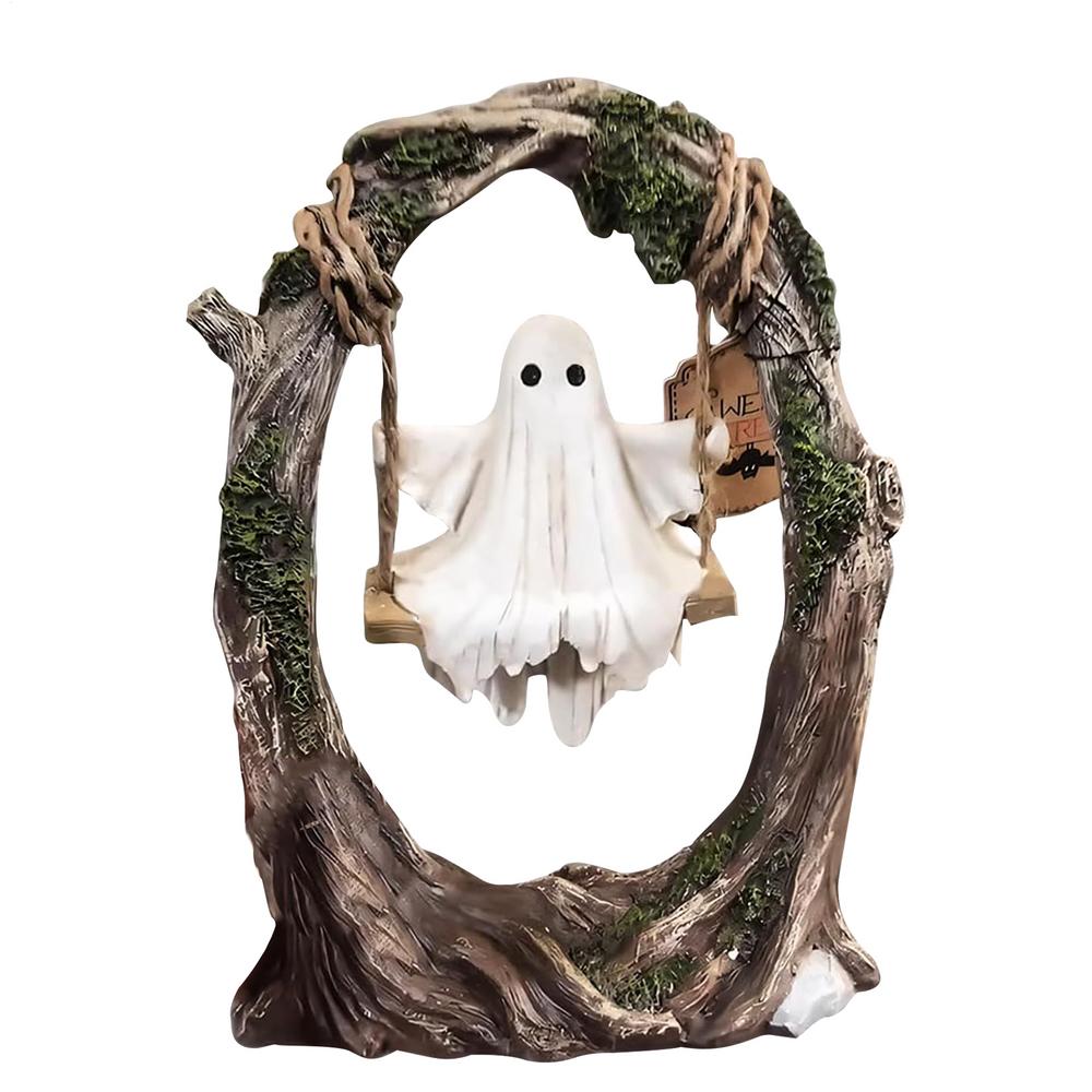 

Ghost Figurine Home Decor Ghost on a Tree Swing Decor Resin Spooky Statue Home Decoration for Tabletop Centerpiece Desk