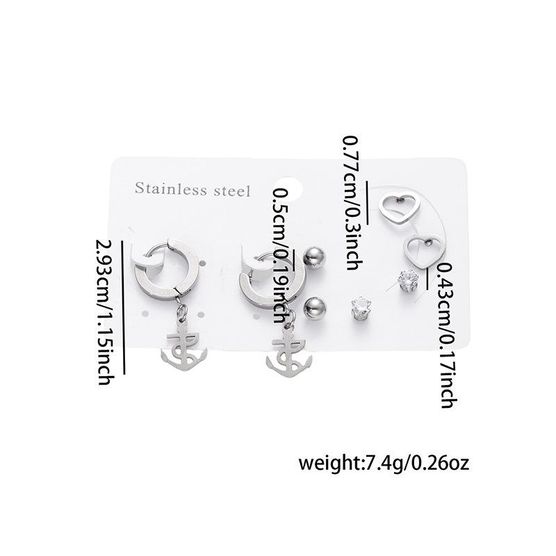 Versatile 18K Titanium Steel Earrings Set with Cross, Heart, and Butterfly Pendants