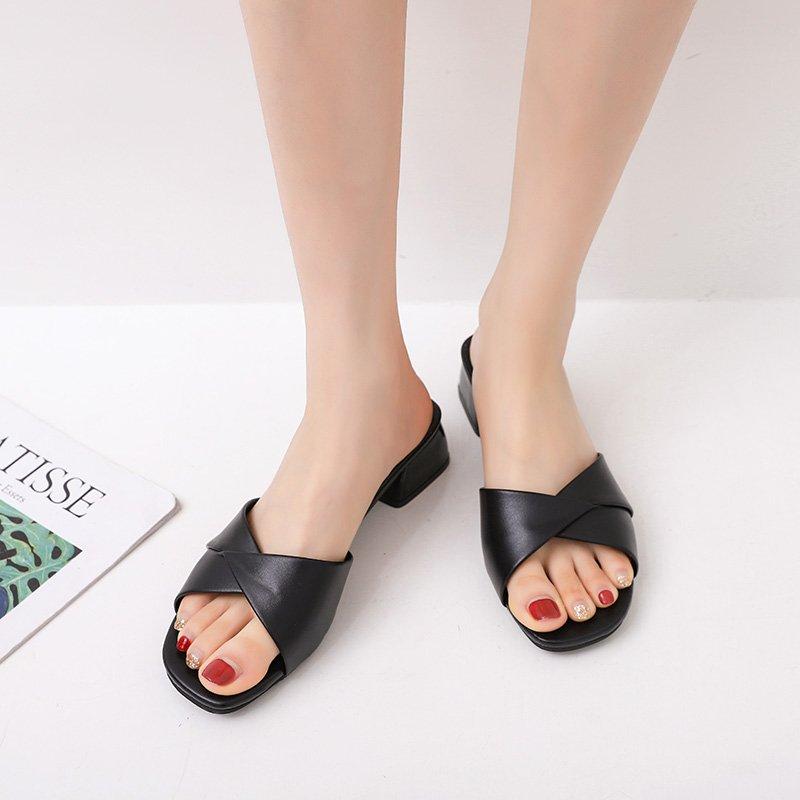 Fashion Shoes Ladies' Slippers Square Heel Slipers Women Summer Block 2024 New